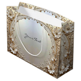 Bolsa De Regalo Grande Modern White Flowers Pearls Gift Bag