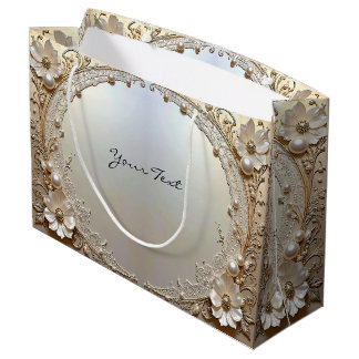Bolsa De Regalo Grande Modern White Flowers Pearls Gift Bag