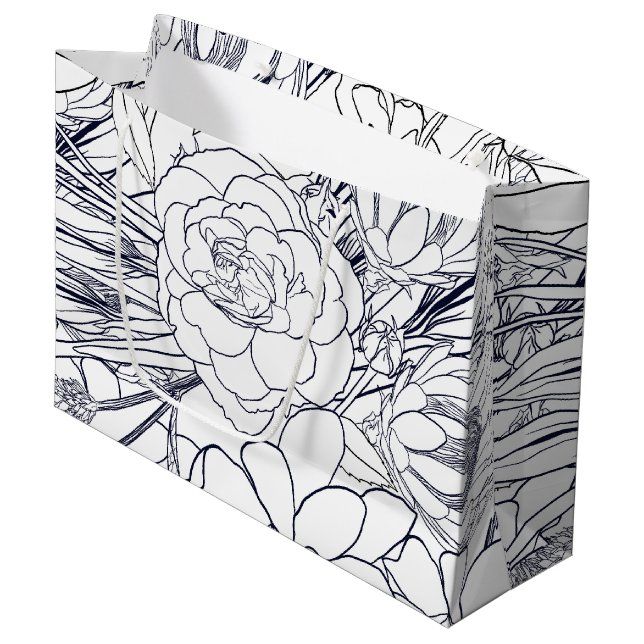 Bolsa De Regalo Grande Moderna Línea de Arte Diseño Giratorio Floral (Angulo Anverso)