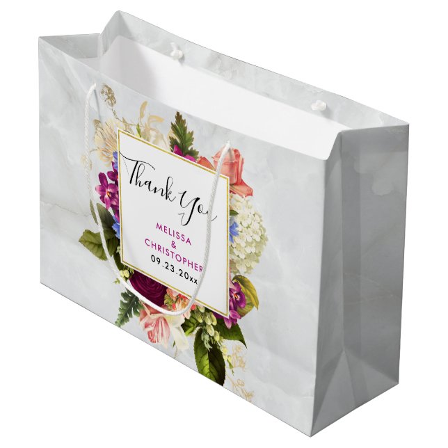 Bolsa De Regalo Grande Moderno Boda de Bouquet Floral Rosa y Blanco (Angulo Anverso)