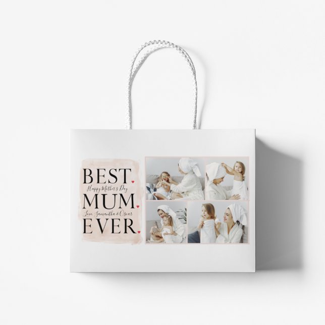 Bolsa De Regalo Grande Moderno Collage Photo Pink Happy Mothers Day (Subido por el creador)