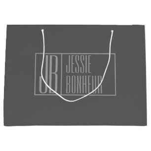 Bolsa De Regalo Grande Moderno, gris sobre gris oscuro, iniciales y logot
