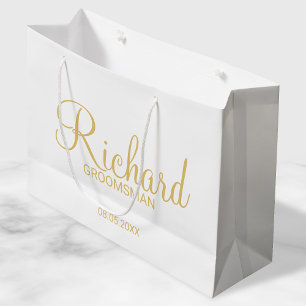 Bolsa De Regalo Grande Moderno guión Gold Personalizado Groomsman