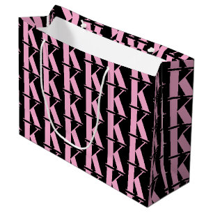 Bolsa De Regalo Grande Moderno Monograma Mínimo Negra y Rosa