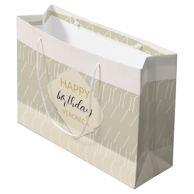 Bolsa De Regalo Grande Moderno mostaza Rubor Geométrico Monogramado (Angulo Anverso)