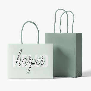 Bolsa De Regalo Grande Moderno Pastel Mint Hello Y You Name