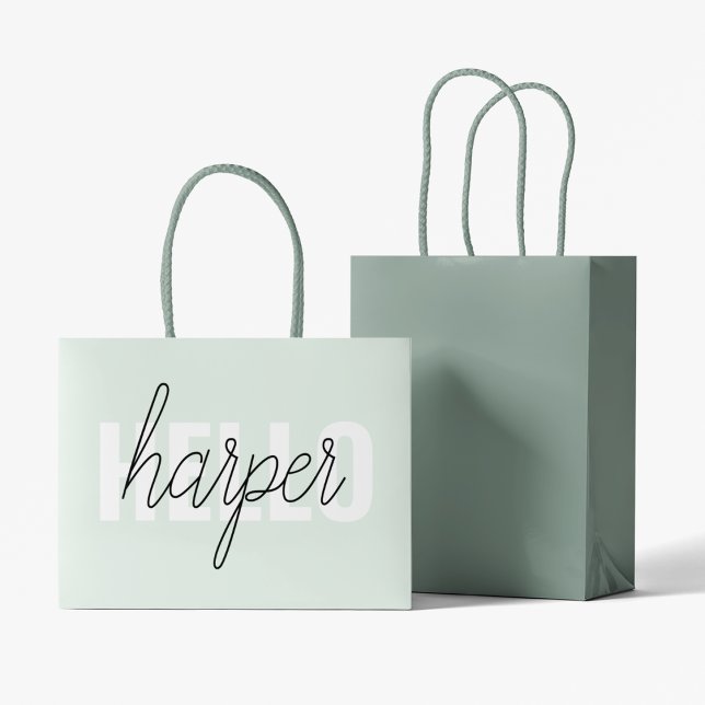 Bolsa De Regalo Grande Moderno Pastel Mint Hello Y You Name (Subido por el creador)