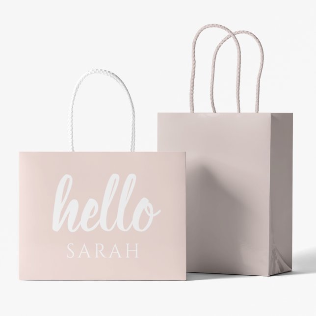 Bolsa De Regalo Grande Moderno Pastel Pink Hello Y You Name (Subido por el creador)