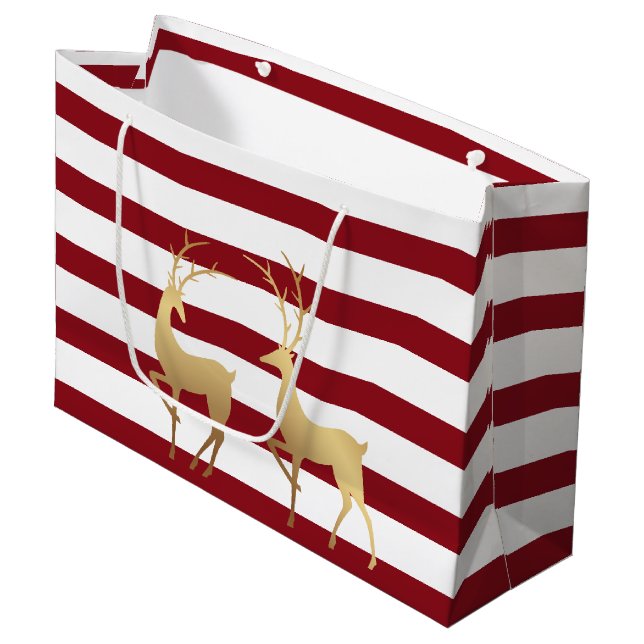 Bolsa De Regalo Grande Moderno Red Stripes Gold Deer (Angulo Anverso)