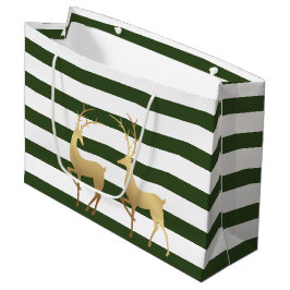 Bolsa De Regalo Grande Moderno Spruce Green Stripes Gold Deer