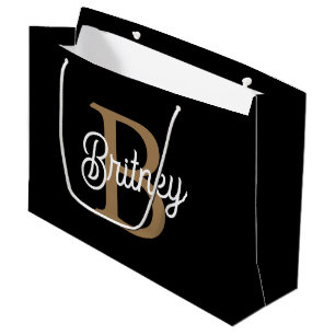 Bolsa De Regalo Grande Moderno y elegante nombre de monograma Black Gold 