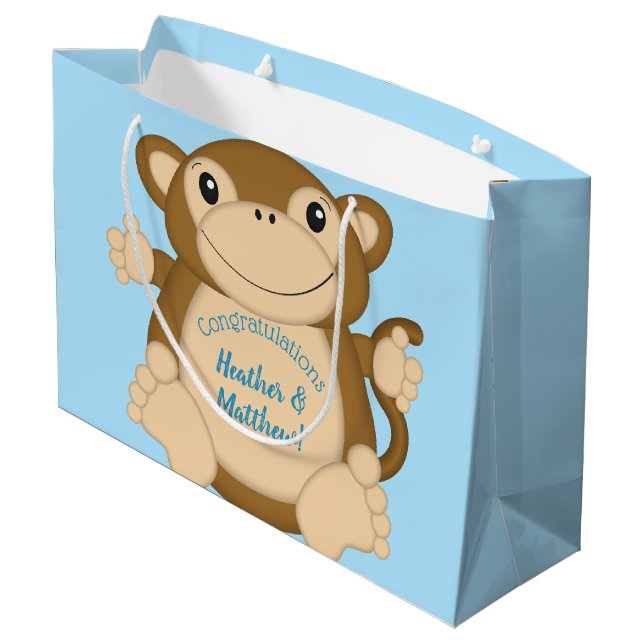 Bolsa De Regalo Grande Monkey Baby Shower Blue (Angulo reverso)