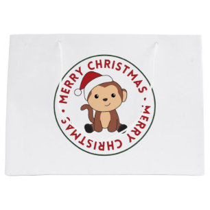 Bolsa De Regalo Grande Monkey Christmas Snow Winter Animals Monkeys Large
