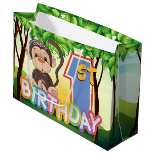 Bolsa De Regalo Grande Monkey el 1r personalizado de la fiesta de