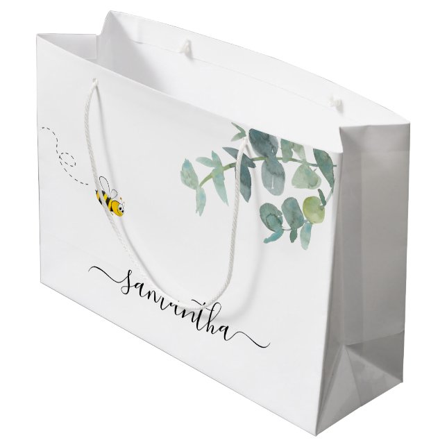 Bolsa De Regalo Grande Monoagrama lindo de abeja eucalipto verde blanco (Angulo reverso)