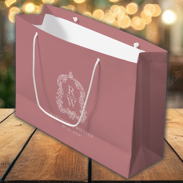 Bolsa De Regalo Grande Monogram Crest Dusty Rose Wedding (Subido por el creador)
