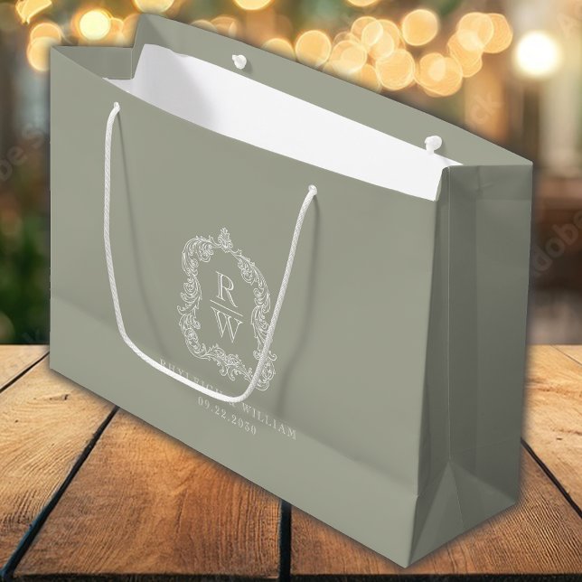 Bolsa De Regalo Grande Monogram Crest Sage Green Wedding (Subido por el creador)
