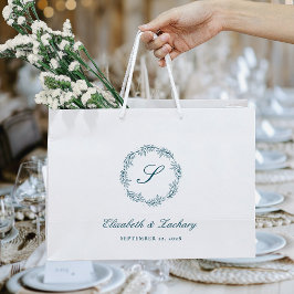 Bolsa De Regalo Grande Monogram Teal Blue Foliage Wreath Wedding