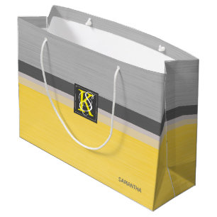 Bolsa De Regalo Grande Monograma amarillo y gris del tono simple dos de