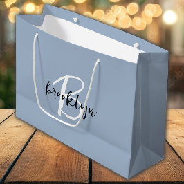 Bolsa De Regalo Grande Monograma azul polvoriento negro y blanco