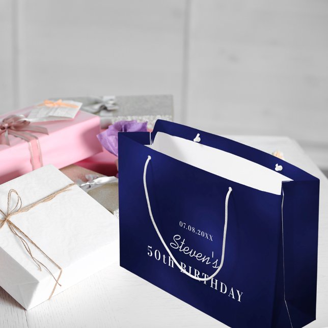 Bolsa De Regalo Grande Monograma blanco azul marino de cumpleaños moderno (Subido por el creador)