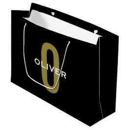 Bolsa De Regalo Grande Monograma blanco dorado negro personalizado