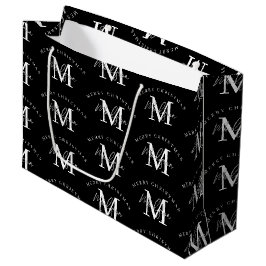 Bolsa De Regalo Grande Monograma blanco negro Feliz Navidad personalizado