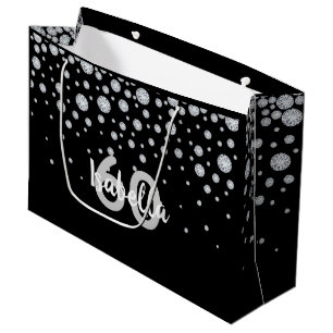 Bolsa De Regalo Grande Monograma de diamantes de plata negra de cumpleaño