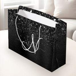 Bolsa De Regalo Grande Monograma de espuma de Purpurina negro personaliza