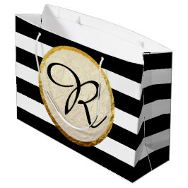 Bolsa De Regalo Grande Monograma de franja blanca negra de Relieve metali