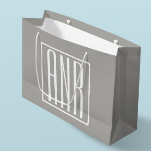 Bolsa De Regalo Grande Monograma de Iniciales Blanco Sobre Gris Claro