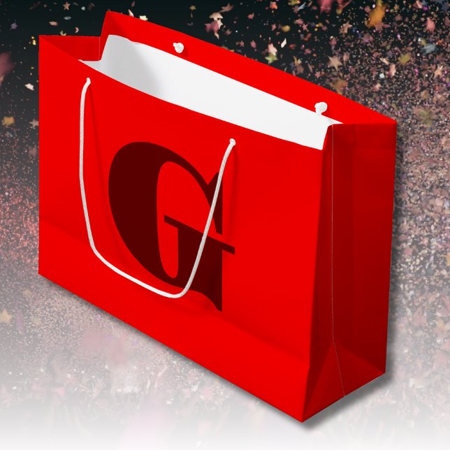 Bolsa De Regalo Grande Monograma de la carta moderna roja oscura | Rojo (Subido por el creador)