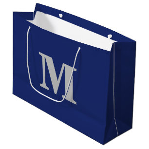 Bolsa De Regalo Grande Monograma de letra moderna azul y plata de la mari