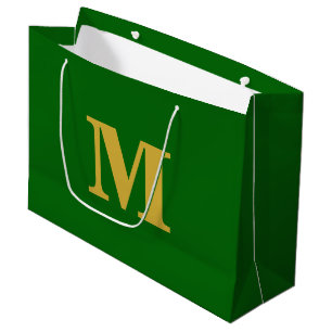 Bolsa De Regalo Grande Monograma de letra moderna verde esmeralda y oro