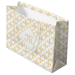 Bolsa De Regalo Grande Monograma de lujo Floral de Quatre blanco y dorado