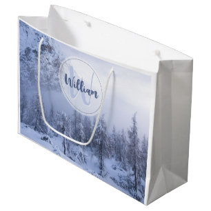 Bolsa De Regalo Grande Monograma de niebla del bosque de abeto de inviern