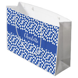 Bolsa De Regalo Grande monograma de nombre a cuadros azules tema de los 9