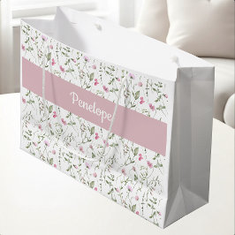 Bolsa De Regalo Grande Monograma de nombre con acuarela de flor silvestre