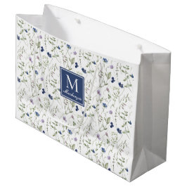 Bolsa De Regalo Grande Monograma de nombre de acuarela de flor silvestre 