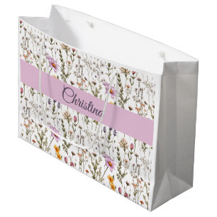 Bolsa De Regalo Grande Monograma de nombre de flor silvestre acuarela ros