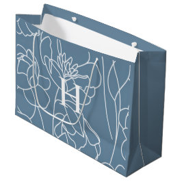 Bolsa De Regalo Grande Monograma de nombre de flor silvestre moderna azul