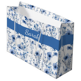 Bolsa De Regalo Grande Monograma de nombre floral de flor silvestre blanc