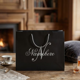 Bolsa De Regalo Grande Monograma de nombre único personalizado en blanco