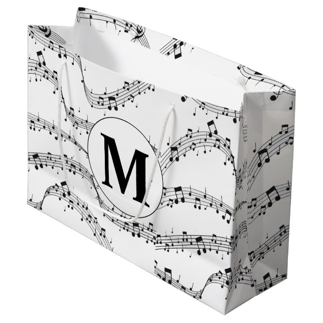 Bolsa De Regalo Grande Monograma de notas de música en blanco y negro (Angulo Anverso)