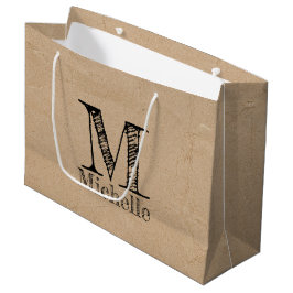 Bolsa De Regalo Grande Monograma de papel negro kraft rústico