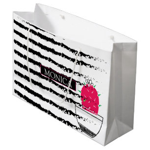Bolsa De Regalo Grande Monograma de patrón blanco negro de Cactus