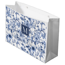 Bolsa De Regalo Grande Monograma de Patrón de Toile Vintage Floral Azul