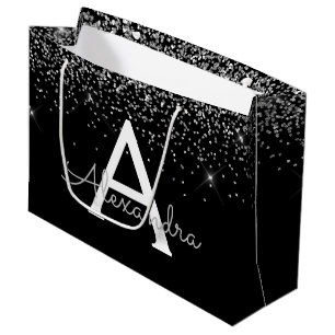 Bolsa De Regalo Grande Monograma de Purpurina negro plateado y espuma