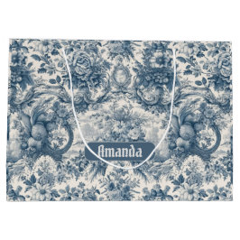 Bolsa De Regalo Grande Monograma de tela azul de jouy floral vintage