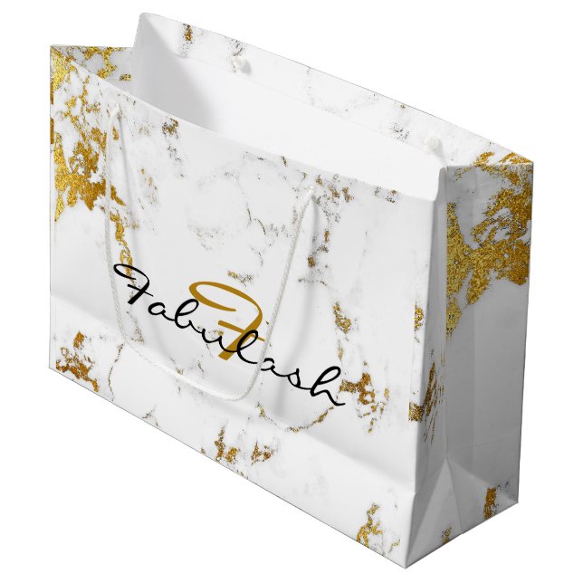 Bolsa De Regalo Grande Monograma del nombre del Purpurina de novia de oro (Angulo Anverso)